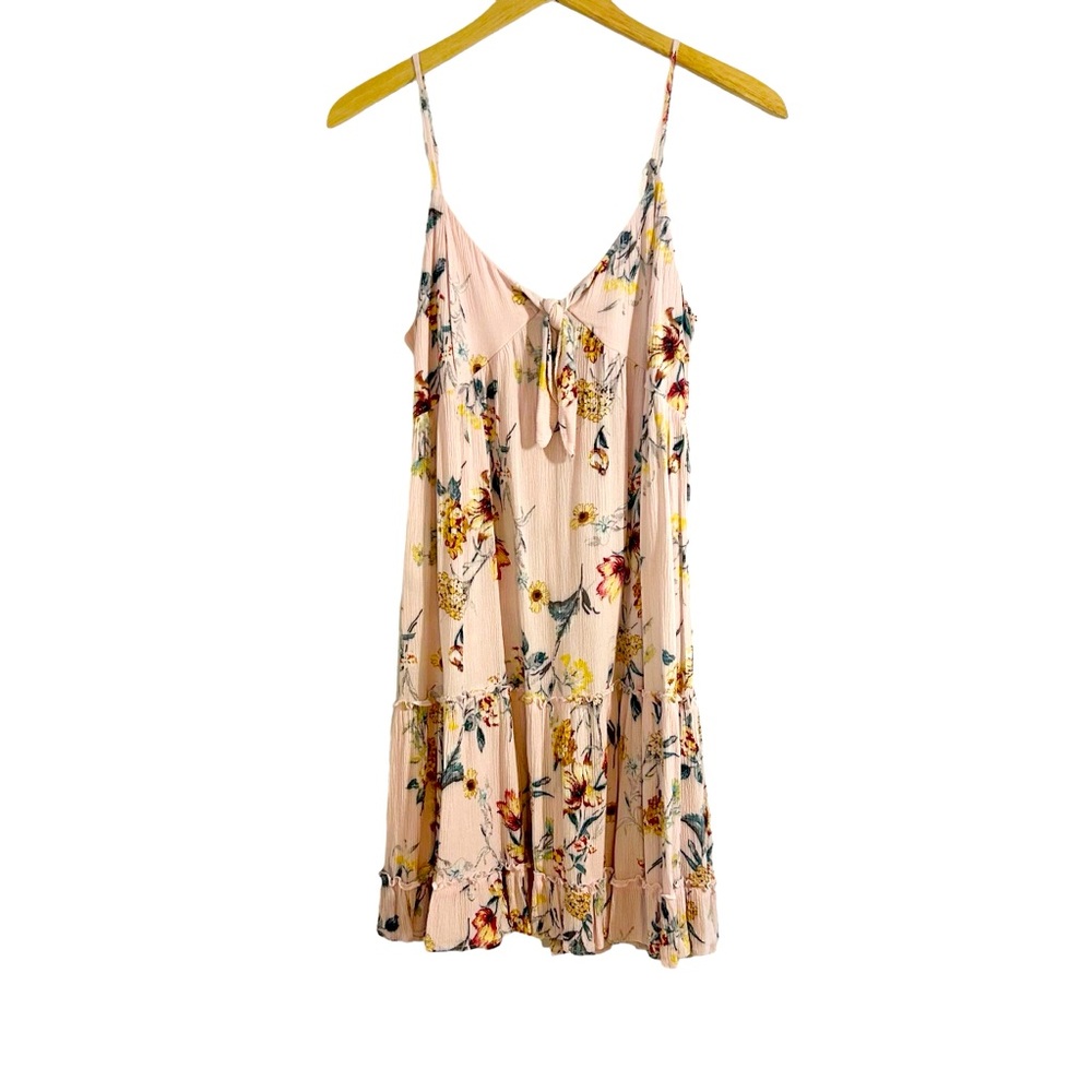 Xhilaration Blush Pink Multicolor Floral Bow Detail Summer Dress Medium